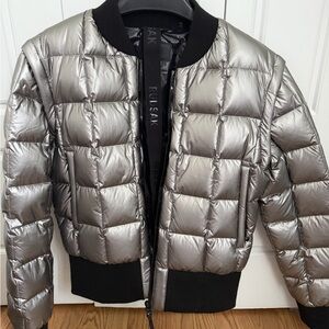RUDSAK Metallic Silver Quilted Bomber Jacket